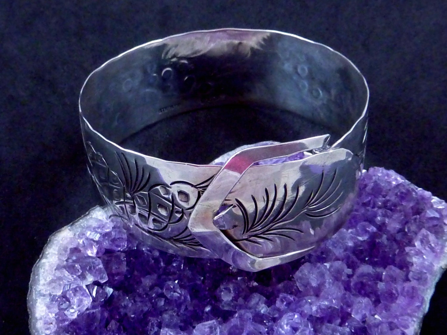 Rare Vintage Emily A Day Hand Wrought Sterling Silver Buckle Bracelet 15608