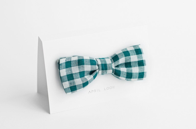 Teal bow tie, checkered bow tie - double sided