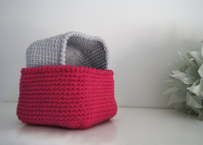 Square Baskets in Red and light gray. Set of 2.