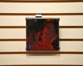 Abstract Space Art Acrylic 5x5 inch cosmic Pour Painting Black red blue