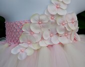 Flower girl dress. Light Pink and Ivory with Light Pink flowers. Wedding. Birthday