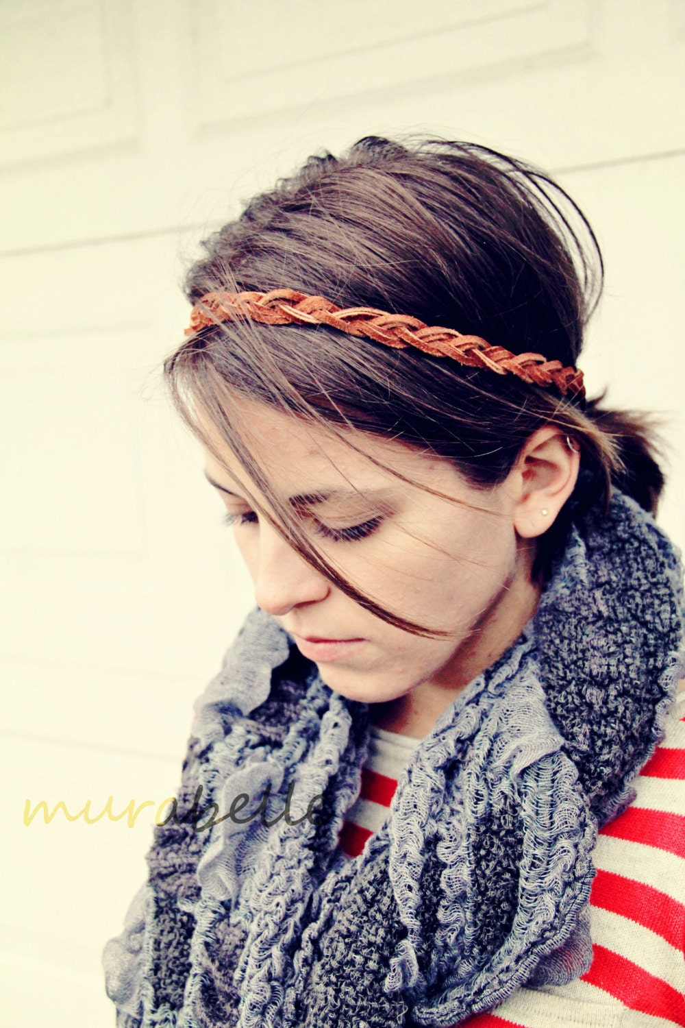 The Boho Band, Bohemian Braid Headband in Cognac, Indie, Tribal Style, Braided Headband