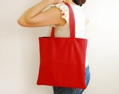 Red Leather Tote Bag.