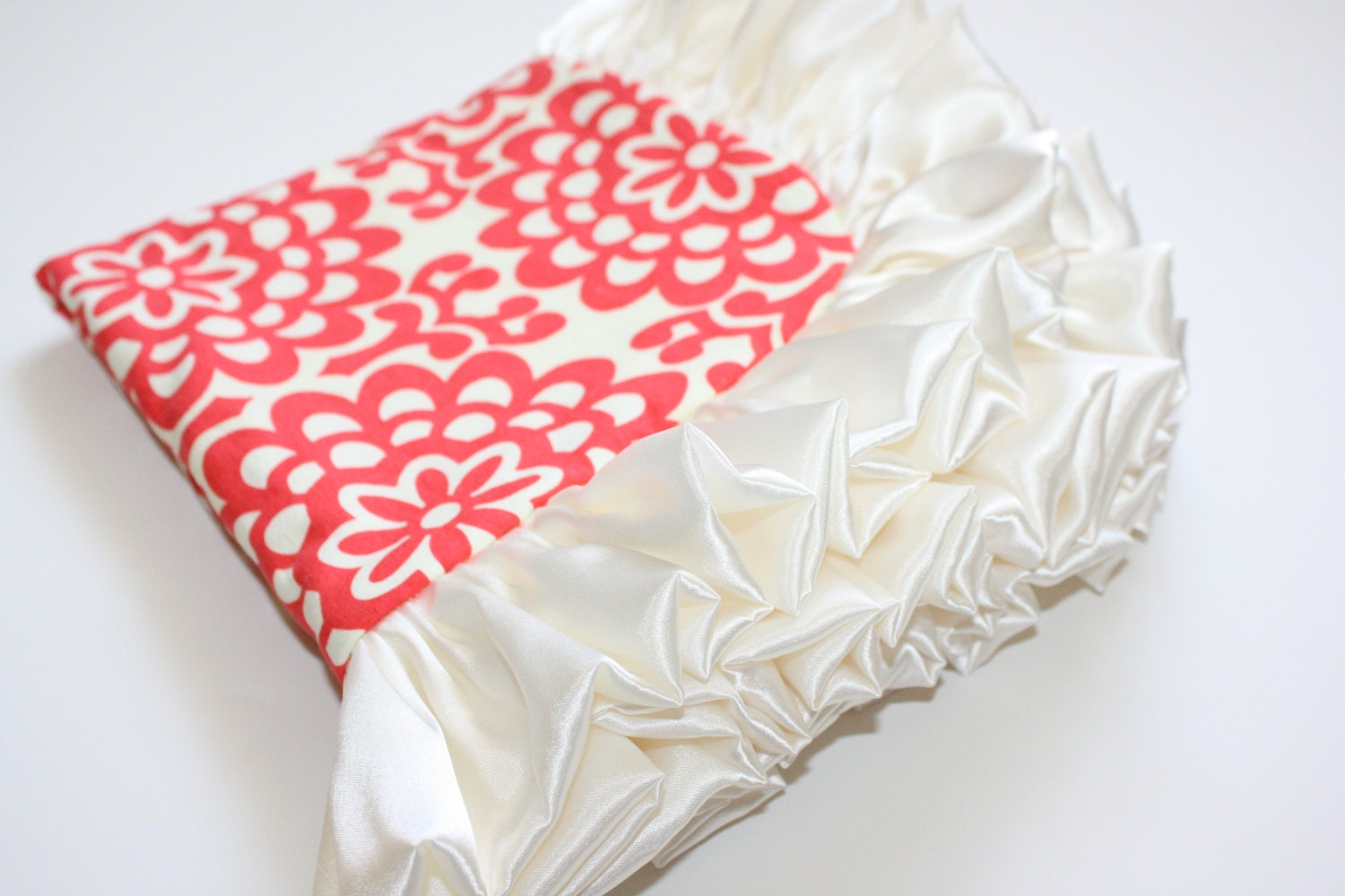 Deluxe Satin Ruffle Lovey - Wall Flower in Cherry with Ivory Minky Dot and Satin Ruffle (18" X 18") - Personalization Available