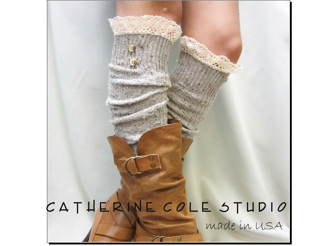 OATMEAL Nordic Lace Boot Sock Something really special for tall boots tweed cable knit long knee socks Catherine Cole made in USA BKS2BL