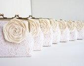 8 Lace Clutches with Silk Roses -  Wedding Clutches - Bridesmaid Clutch - Bridal Party - You Choose The Color Flower and Lining