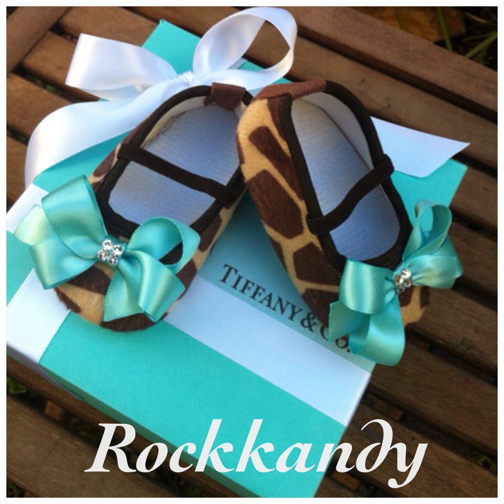 Tiffany & Co. Inspired Giraffe Infant Crib Shoes With Swarovski Crystals