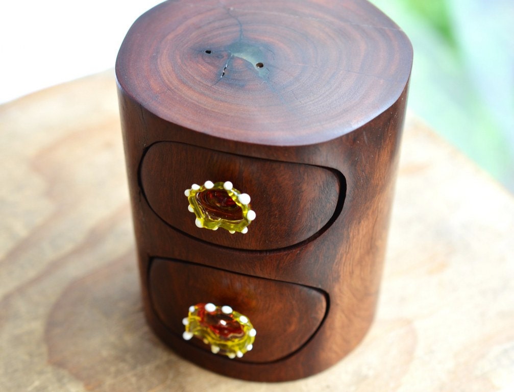 Desert Heart Box Mulga wooden bandsaw handmade sculptural glass drawer knobs