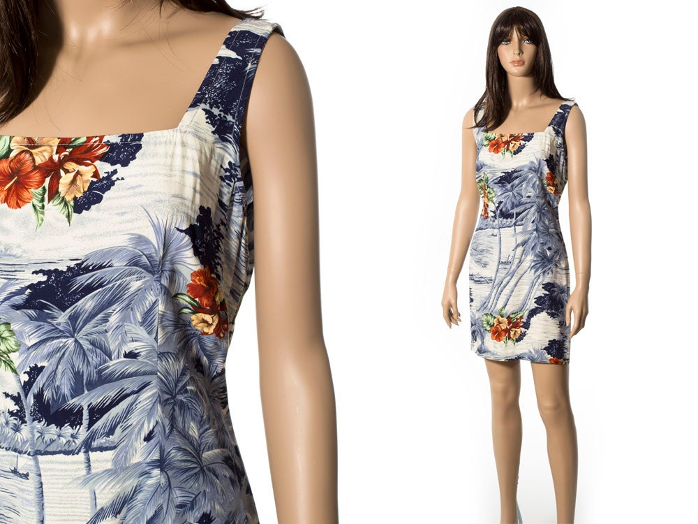 Vintage Hawaiian island print mini dress size small