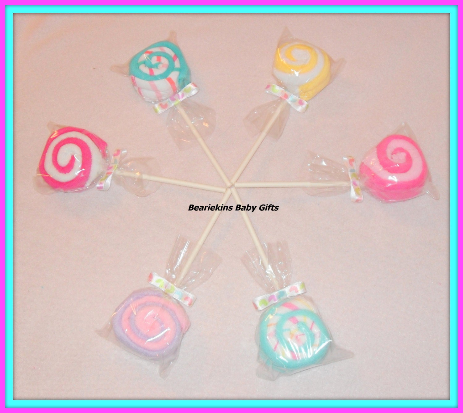 12 Piece Boy, Girl, Or Neutral Washcloth Lollipops-A Fun Baby Shower Decoration-6 Lollipops