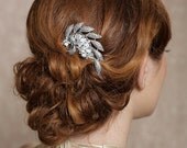 Silver Crystal Hair Clip, Rhinestone Bridal Hair comb Vintage Hair Brooch Wedding Comb Crystal Leaf - Ready to Ship