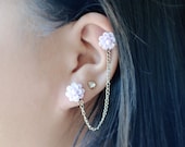 Carnation Silver Single Chain Cartilage Earring (Pair) - SELECT COLOR