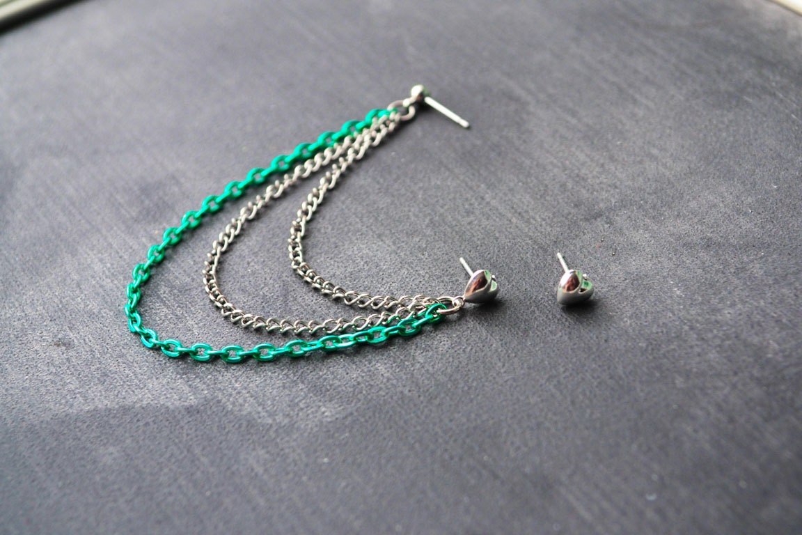 Silver and Green Heart Cartilage Earring