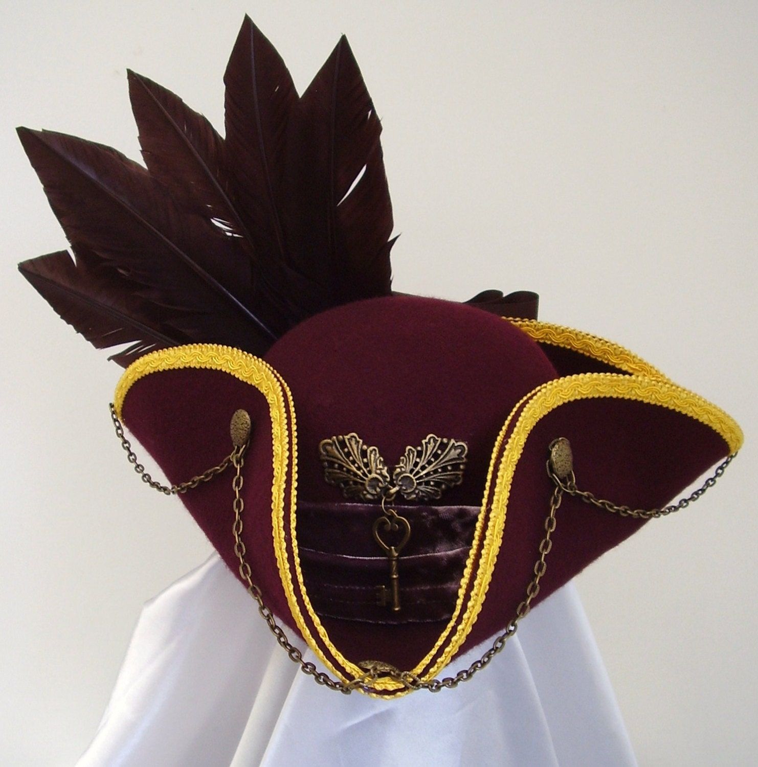 The Royal Baxter burgundy cockade steampunk  tricon hat