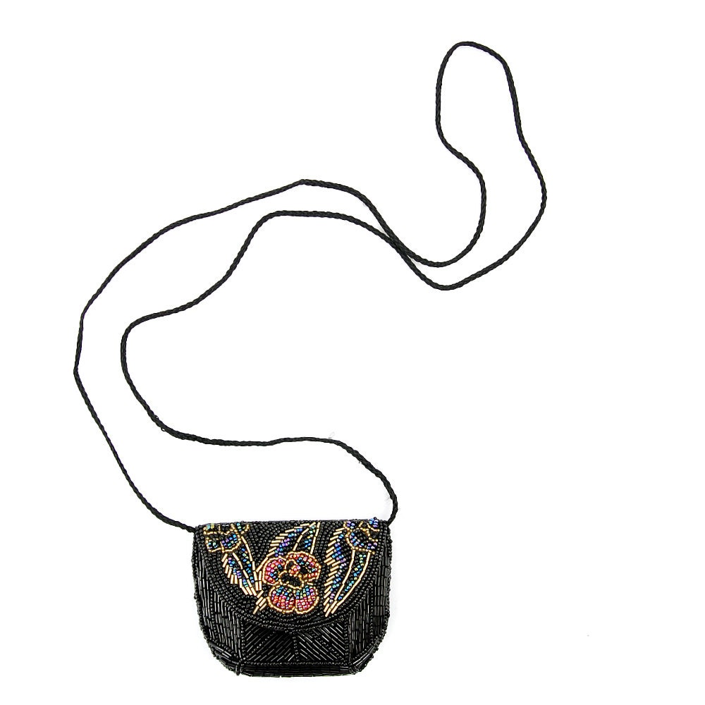 Vintage 1980's Beaded Floral & Wing Cocktail Evening Mini Shoulder Purse