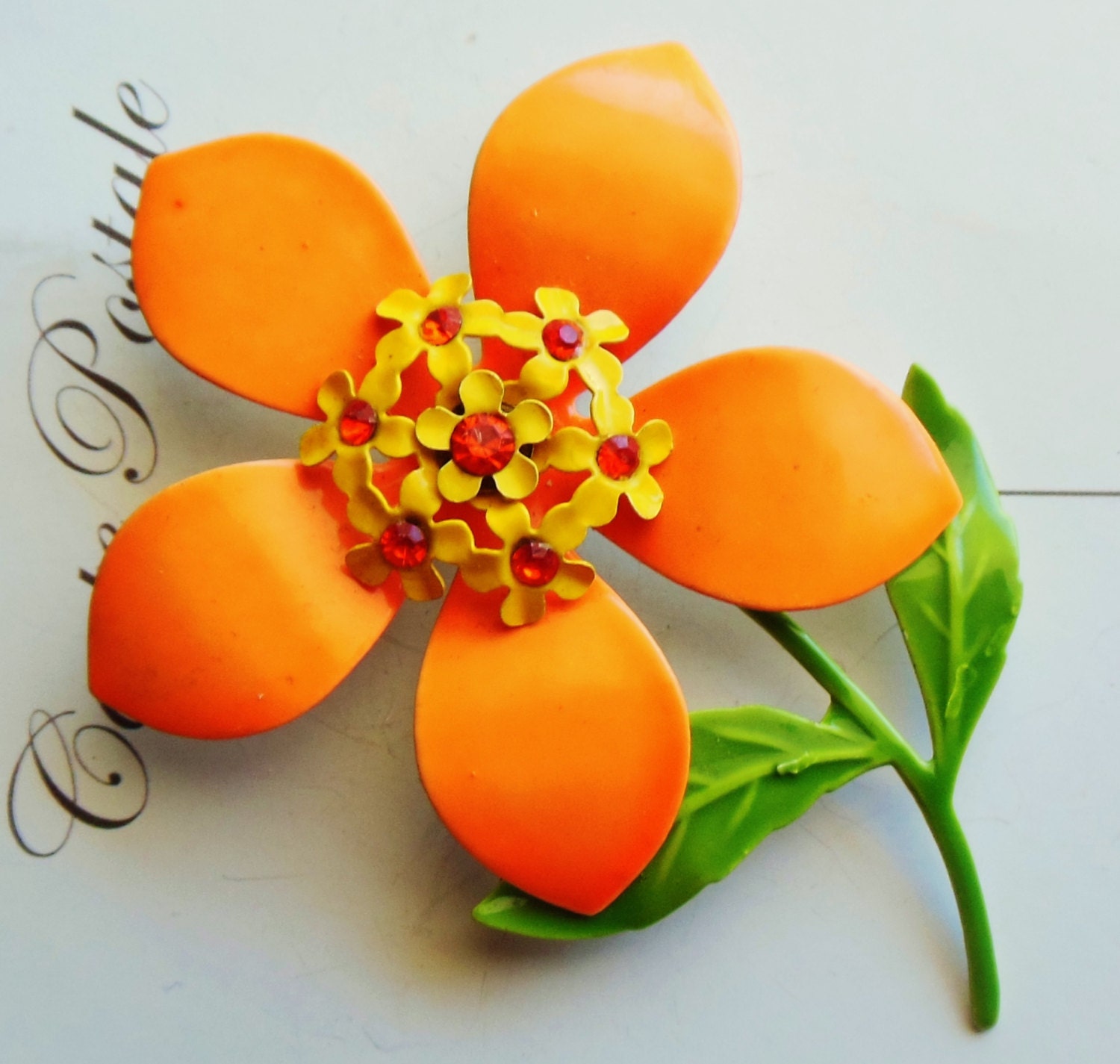 Bright Orange Flower Brooch