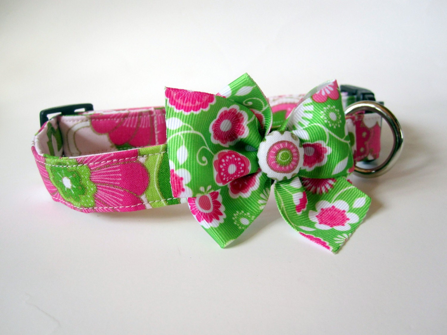 Pink and Green Dog collar size Large