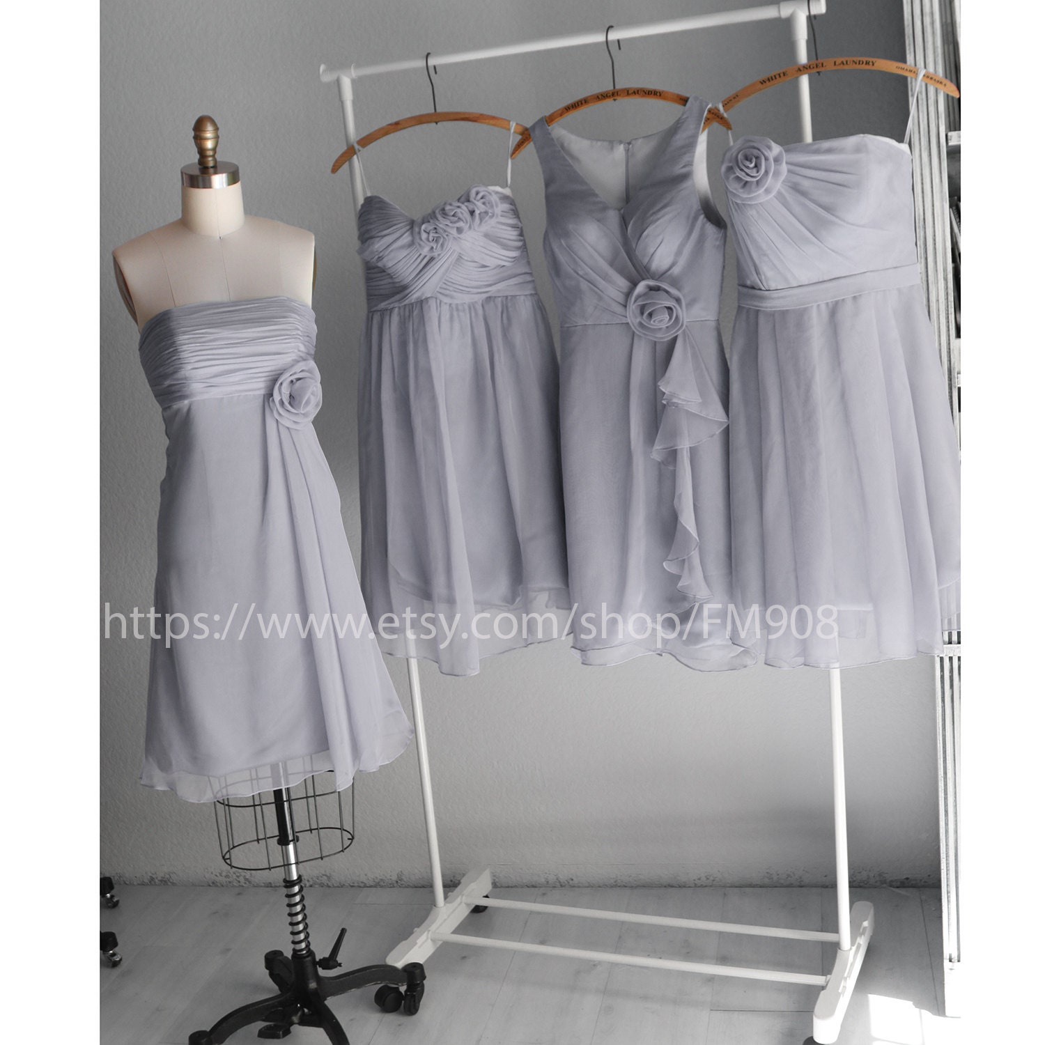 mix match style bridesmaid dresses / Romantic /pale pink / dresses /Fairy / Dreamy / Bridesmaid / Party / wedding / Bride (E002 Gray)