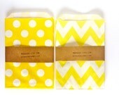 Sunshine Yellow Paper Favor Bags, Choose Between Dots and Chevron - Set of 12 bags