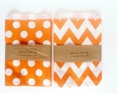 Tangerine Paper Bags, Choose Between Dots and Chevron - Set of 12 bags