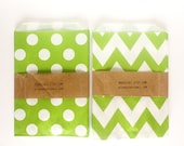 Leaf Green Paper Bags, Choose Between Dots and Chevron - Set of 12 bags