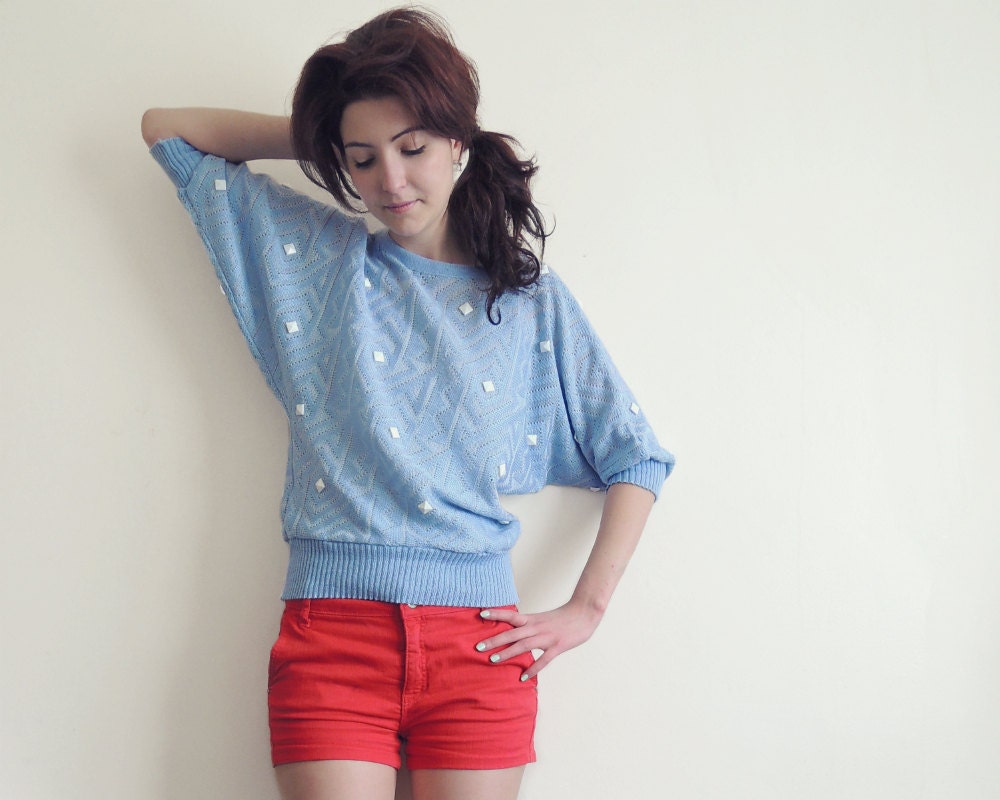 Studded dusk blue batwing sweater . Pure Morning