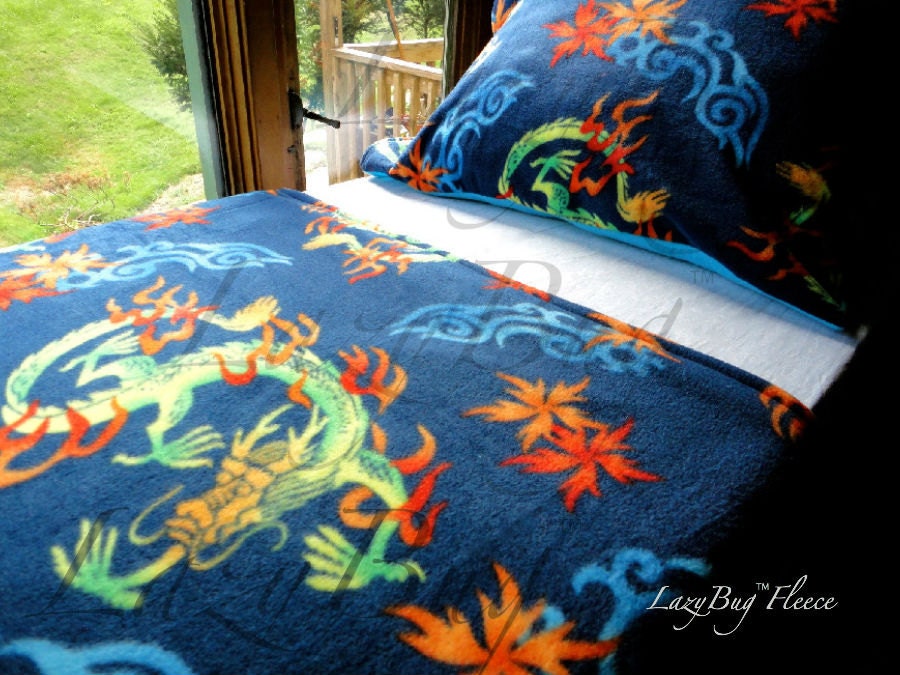 Crib Toddler Fleece Blanket Set 'Chinese Dragons' for Boys & Girls Fits Crib and Toddler Beds