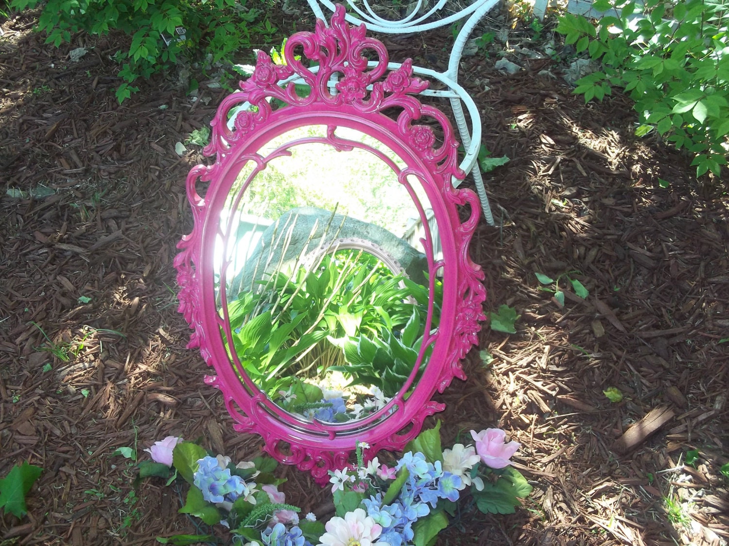 Elegant and exquisite Ornate Hollywood Regency, Paris chic, Baby girl nursery,in a brillant bright pink framed mirror