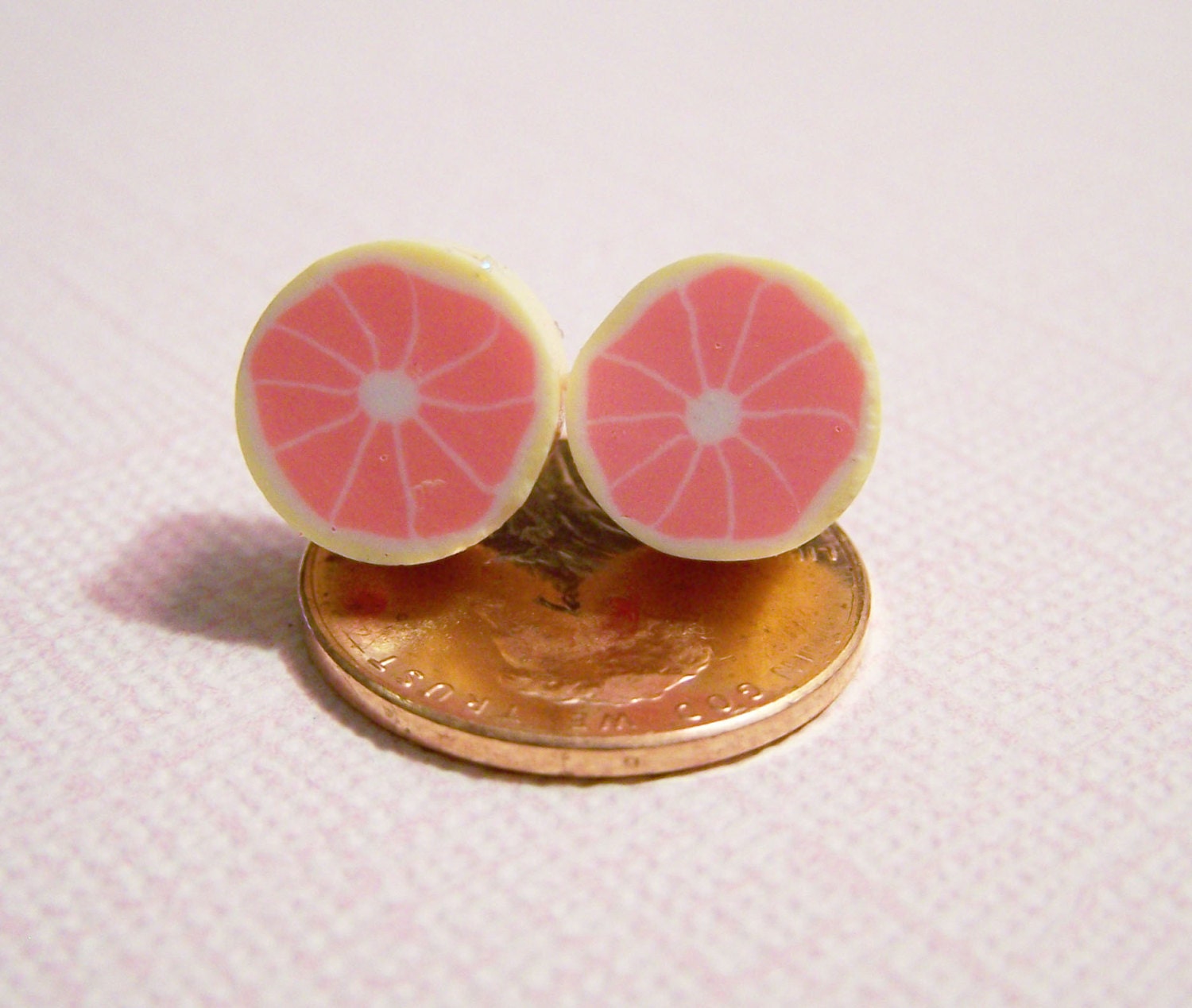Post Earrings - Stud Earrings - Polymer Clay Earrings - Pink Grapefruit Earrings