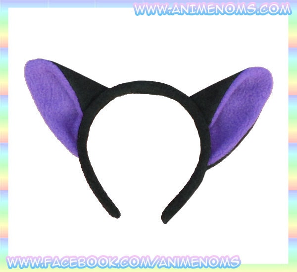 Purple Kitty Cat Ears Headband - 1/2" Flexible Band Black AntiPill Fleece Child Teen Adult Neko Geek Summer Cute Kawaii Anime Cosplay