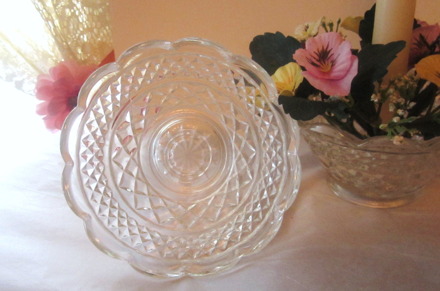 Vintage Mid Century Clear Candle Holders/ Sticks Pair