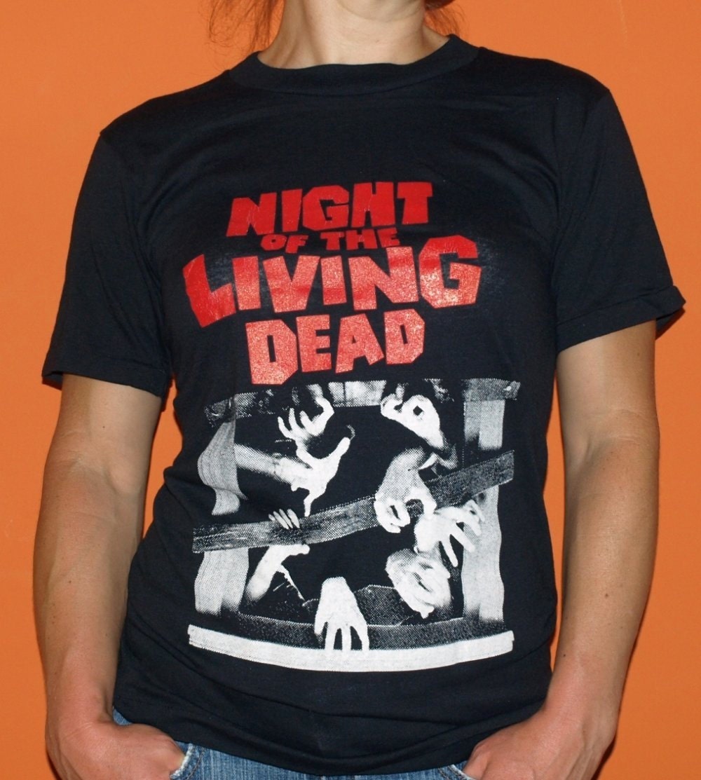 Vintage 1980's Night Of The Living Dead Movie T-Shirt ZOMBIE 80's Tee Shirt ROMERO