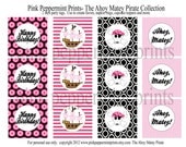 NEW INSTANT DOWNLOAD The Ahoy Matey Pirate Girl Pink and Black Printable 2 inch Party Circles Cupcake Toppers