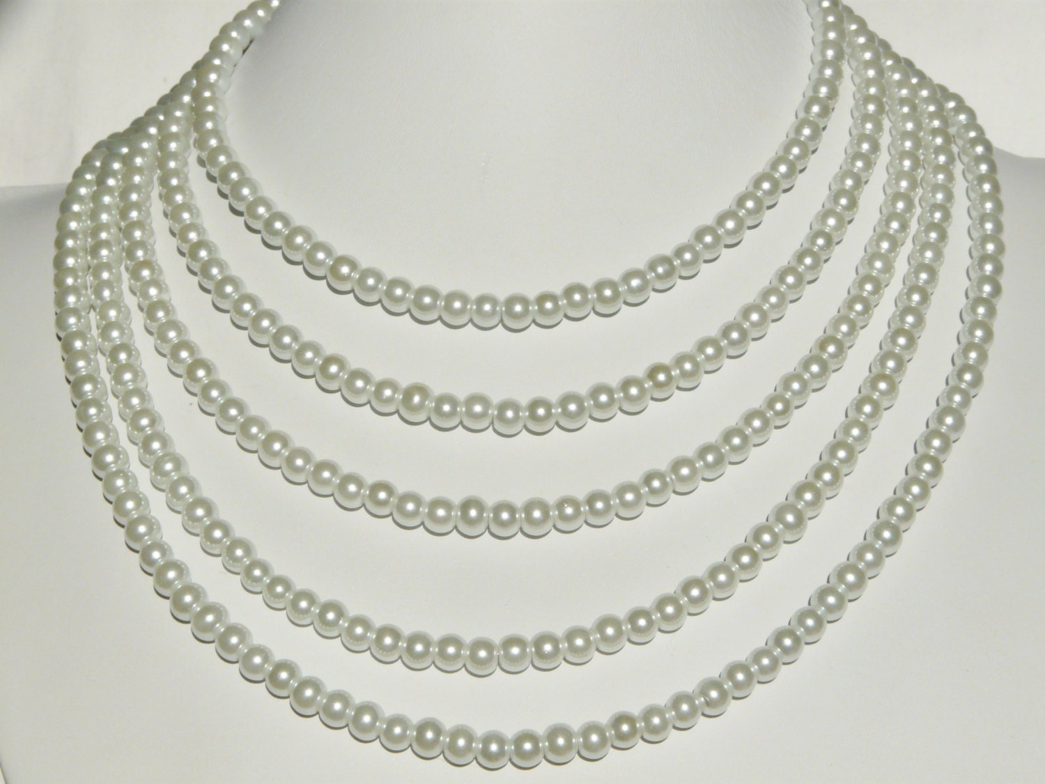 Multi Strand Pearl Bridal Jewelry - Bridesmaid Jewelry - Waterfall Statement Necklace -Graduated Layer Pearl Necklace