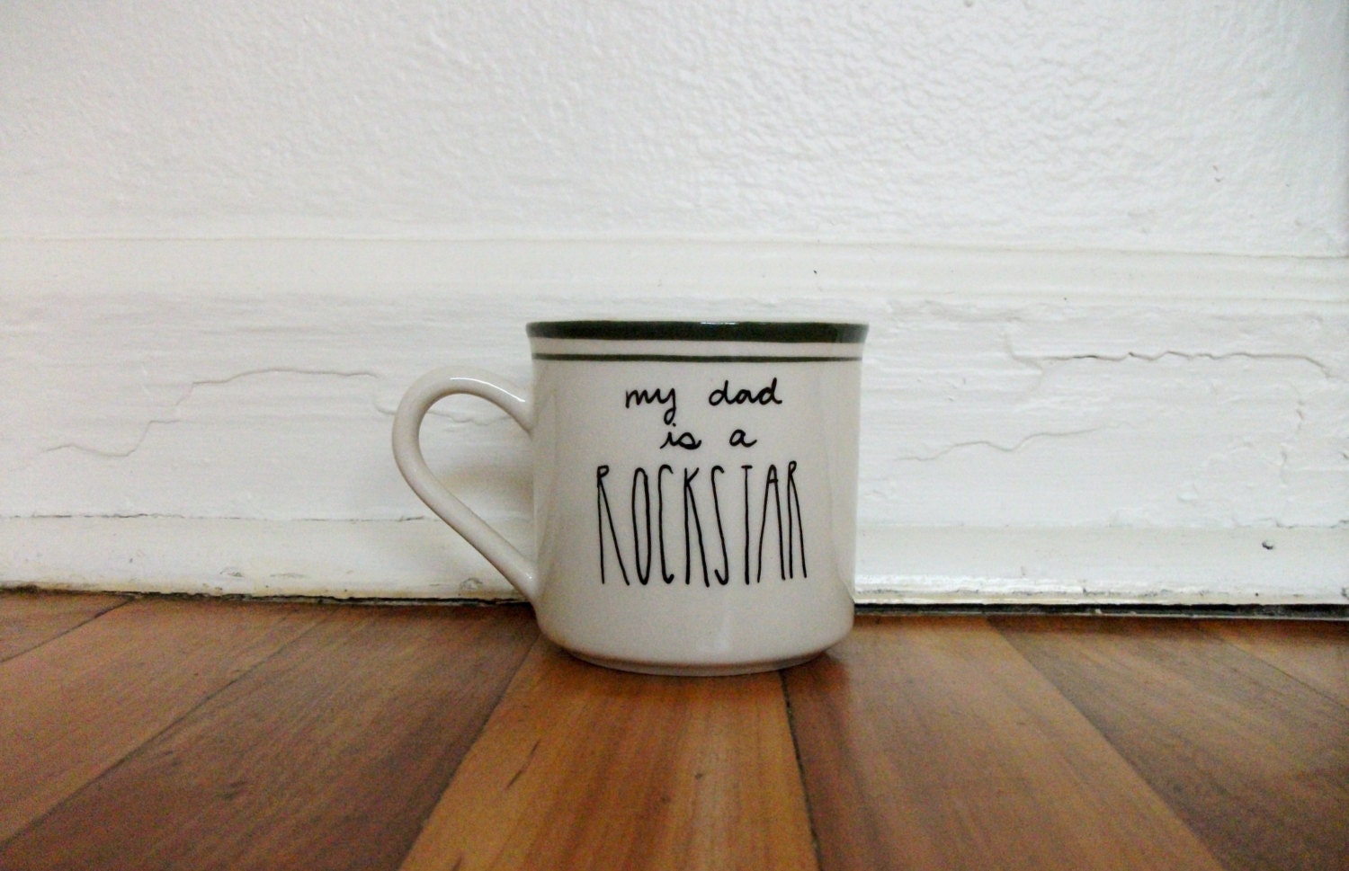 My Dad is a Rockstar Fathers Day Hand Illustrated Sharpie Art Mug Cup Modern Contemporary Upcycled Corelle Ceramic White Unique Gift