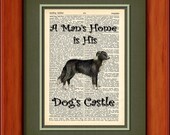 Dictionary Art Print - Mans Home is Dogs Castle - Border Collie - 6 3/4" x 9 3/4" - Art Print on Upcycled Page