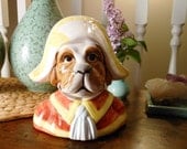 VIntage Handpainted Ceramic Coin Bank of Dog Dressed in Napoleon-like Garb Taste Seller by Sigma