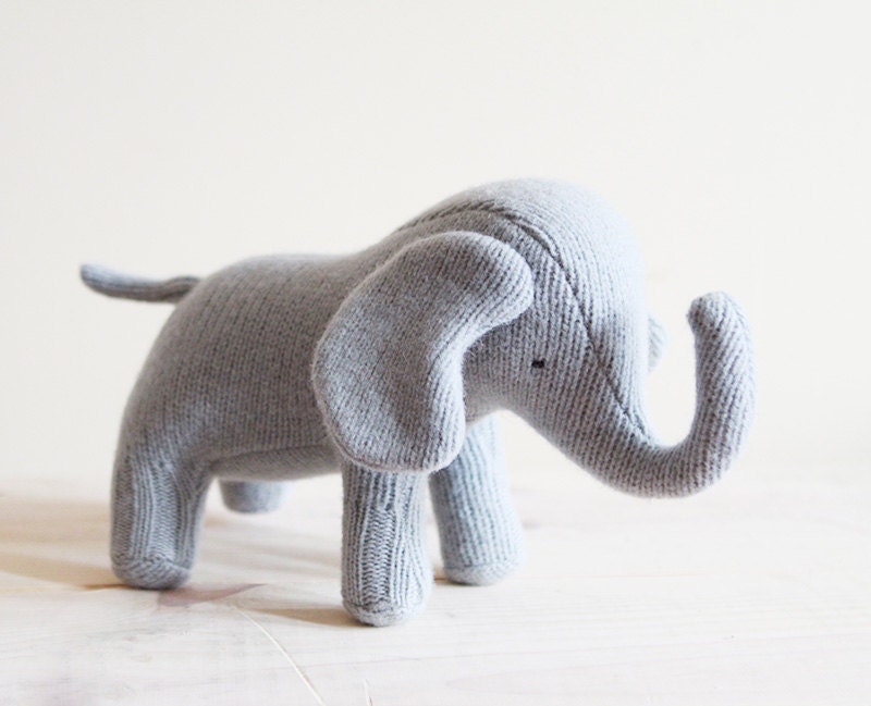 light blue grey wool one of a kind elephant plush