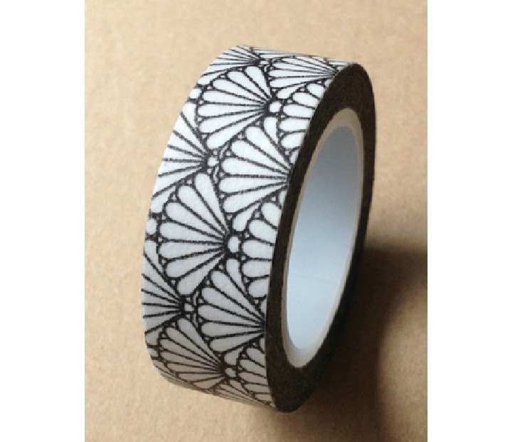 Japanese Washi Masking Tape - Black Japanese Fan - 11 yards