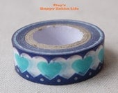 Japanese Washi Masking Tape - Blue Heart - 11 Yards