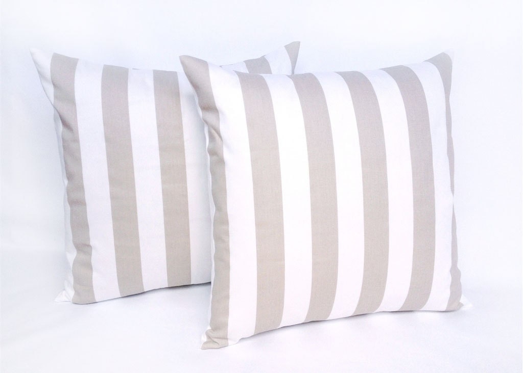 Two Decorative Pillow Covers. Taupe and White Stripes 18x18 Throw Pillow Covers. Couch Pillow Covers.