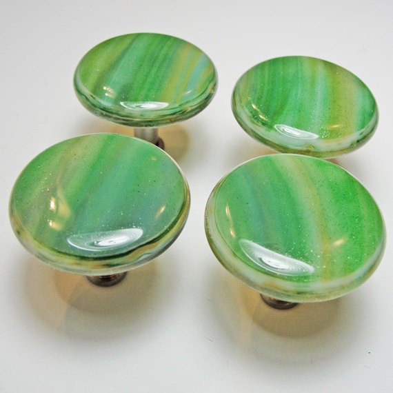 1 Fused Glass Knob Knobs Drawers Green by sljglass on Etsy