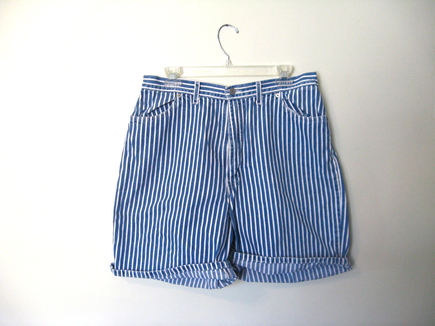 Vintage Plus Size Striped Denim Shorts Size XL