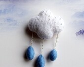 Rainy Cloud, Hand felted Brooch, Wool Jewelry