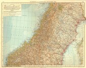 1922 Map Central Sweden and Norway Lithograph Antique Print