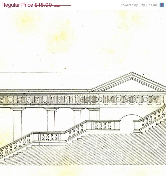 Antique Architectural  Print Cross Sectional View Villa Badoer Palladio 1842