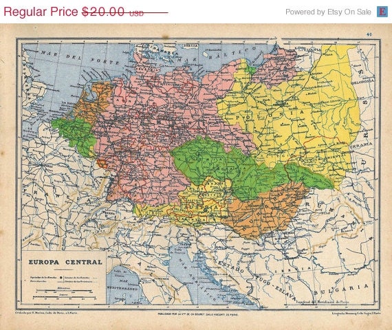 1929 Central Europe Vintage Map Color Block Home Decor Wall Hanging