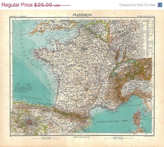 Vintage Map of France 1912 Stieler Atlas