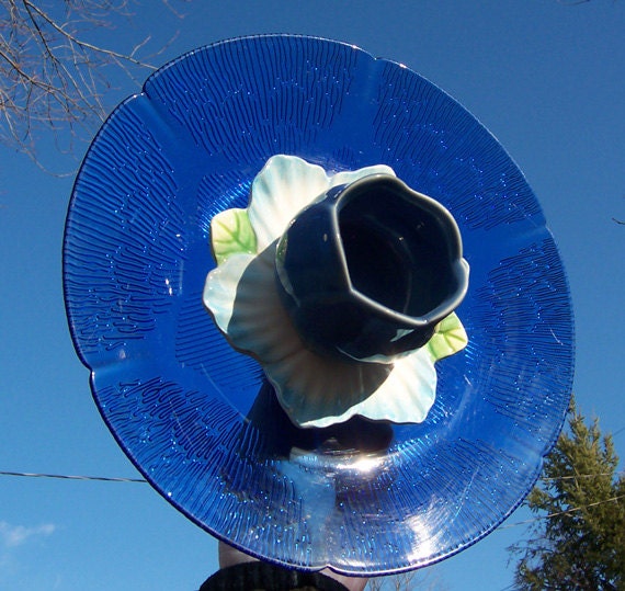 Cobalt Blue Glass Garden Flower