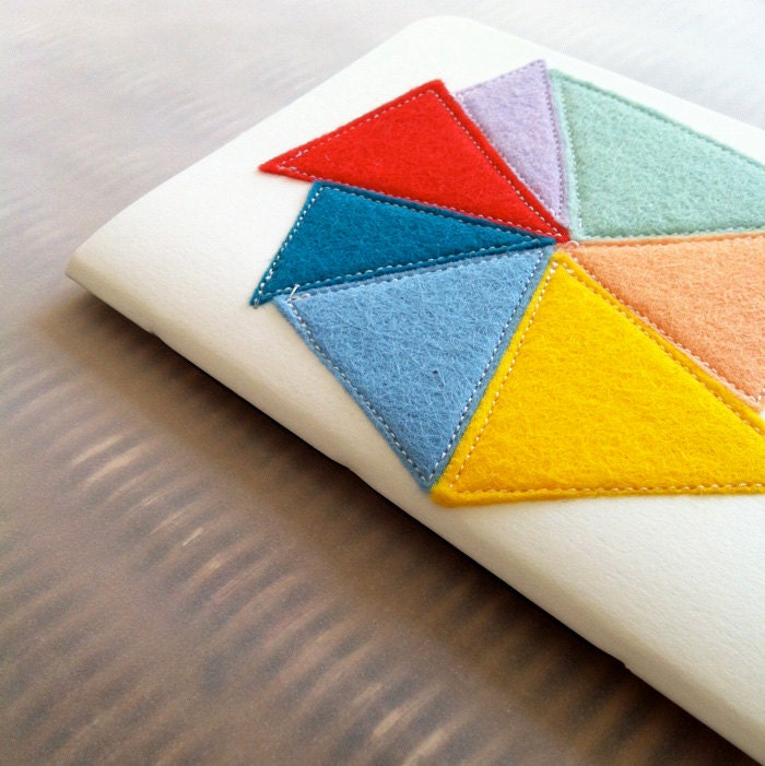 A6 Notebook hand bound with stitched felt motif / Crystal Notebook 06